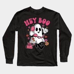 Hey Boo - Groovy Ghost Halloween design for Men, Womens Kids Long Sleeve T-Shirt